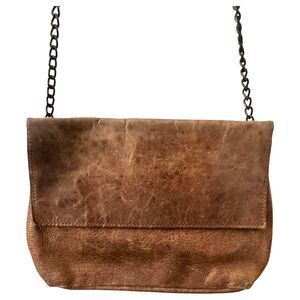 Via Mia Distressed Leather Brown Chain Strap Crossbody Purse